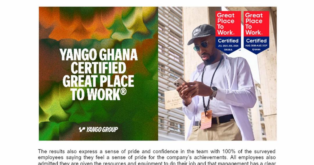 Yango Ghana earns Great Place to Work Certification for 2026